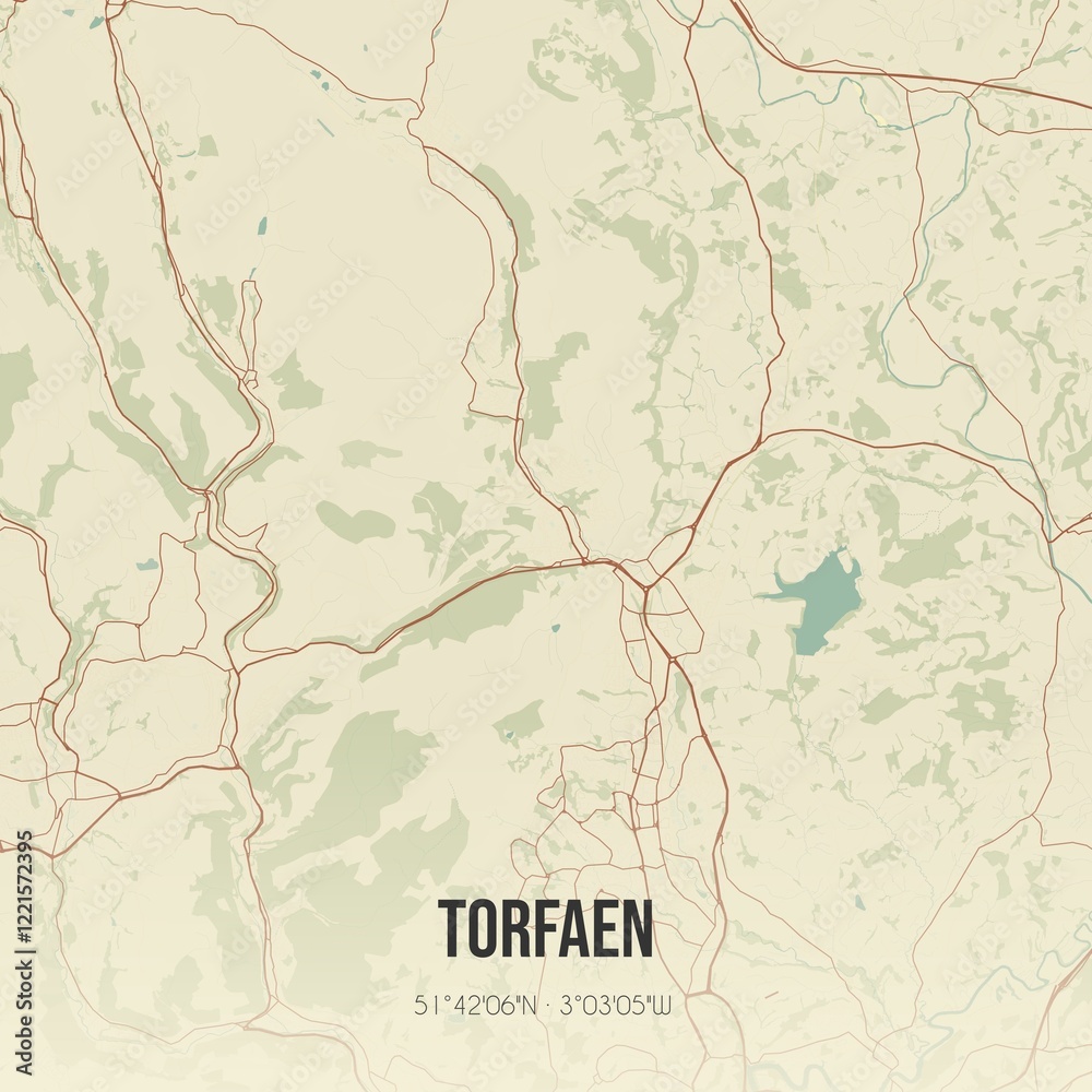 Fototapeta premium Retro UK map of Torfaen. Vintage street map.