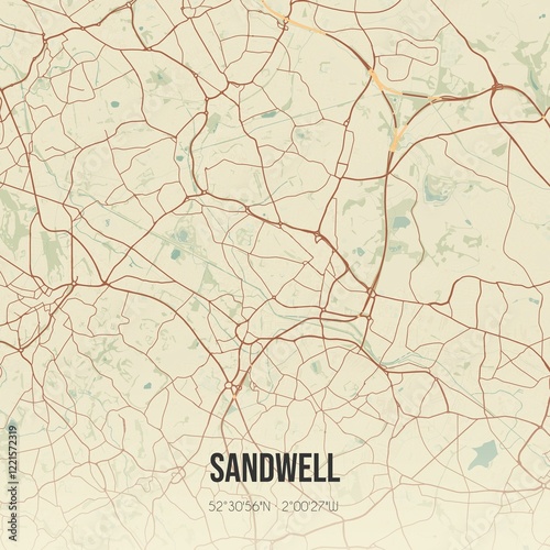 Retro UK map of Sandwell. Vintage street map. photo