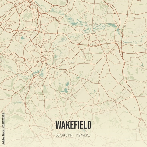 Retro UK map of Wakefield. Vintage street map.