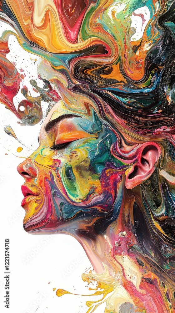 Fototapeta premium Abstract Colorful Woman Portrait Vibrant Paint Splash Art