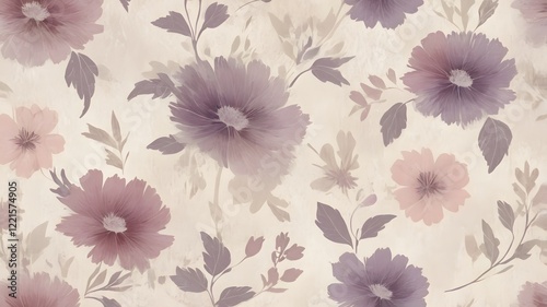 Wallpaper Mural Vintage Floral Imprint in Soft Muted Tones Torontodigital.ca