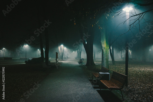 Fototapeta Naklejka Na Ścianę i Meble -  Foggy night in the park