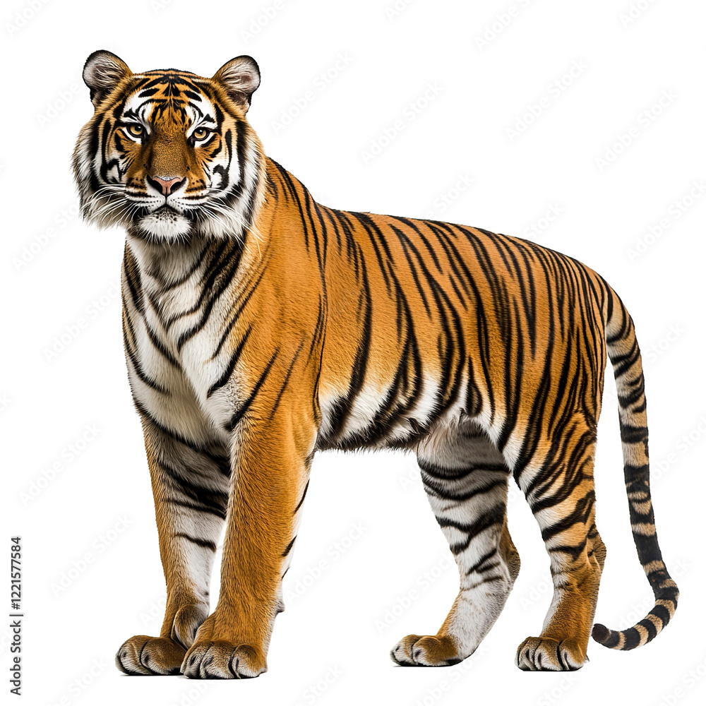 Obraz premium A powerful Bengal tiger standing tall with bold stripes, exuding strength and grace
