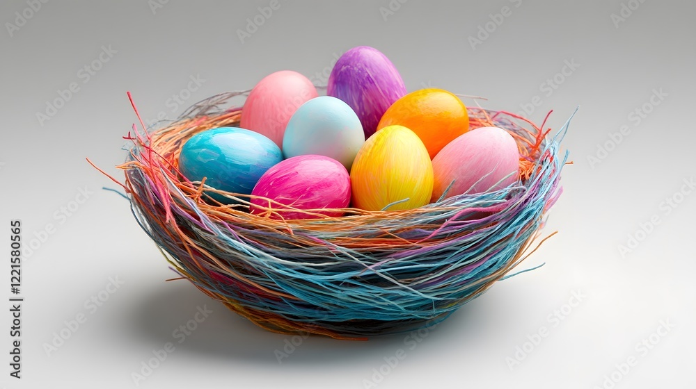Naklejka premium colorful easter nest with easter eggs