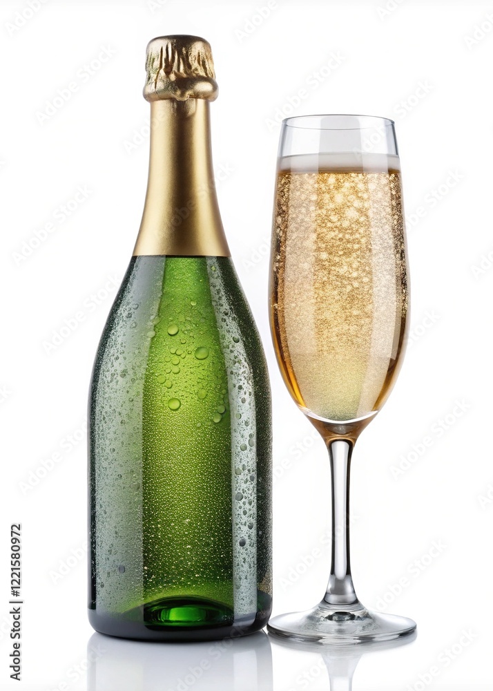 Champagne bottle with glass filled - A bottle of champagne with a filled glass showing bubbles, perfect for celebrations and festive occasions.
Champagne bottle with glass filled - A bottle of champagne with a filled glass showing bubbles, perfect for celebrations and festive occasions.