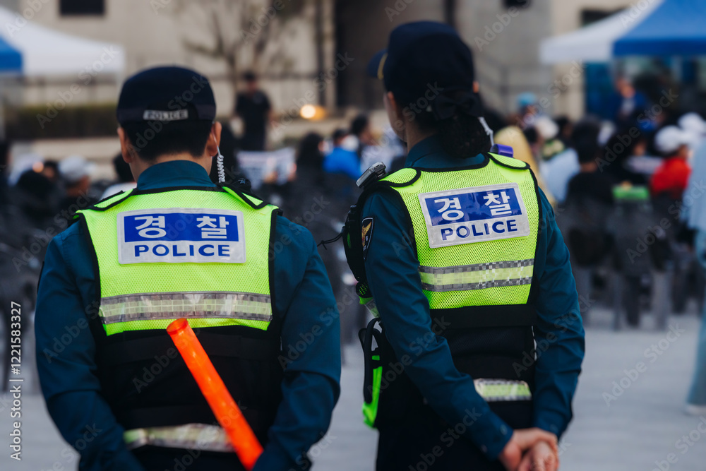 Korean police squad formation in uniform with Korean police squad formation in uniform with