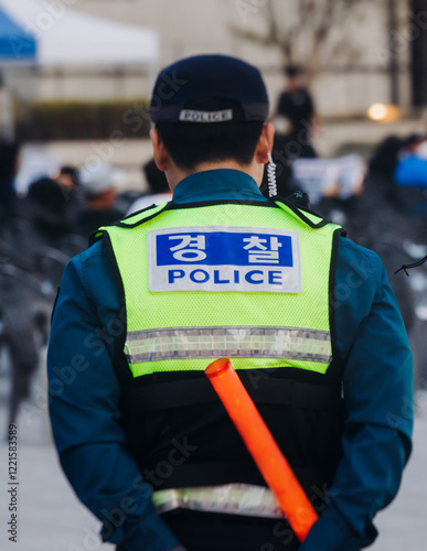 Korean police squad formation in uniform with 