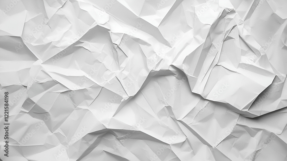 Close-up of crumpled white paper texture. Abstract background with varied folds and creases, creating a unique pattern. Close-up of crumpled white paper texture. Abstract background with varied folds and creases, creating a unique pattern.