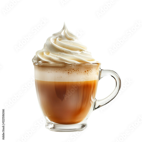 A steaming cup of coffee with a swirl of creamy milk on top, inviting and aromatic