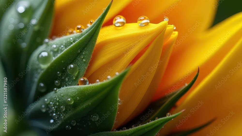 Macro photography of sunflower petal with dew drop detail Macro photography of sunflower petal with dew drop detail