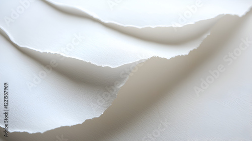 Abstract texture of torn white paper.  Subtle curves and shadows create a minimalist design.