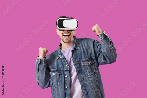 Happy young man in VR glass...