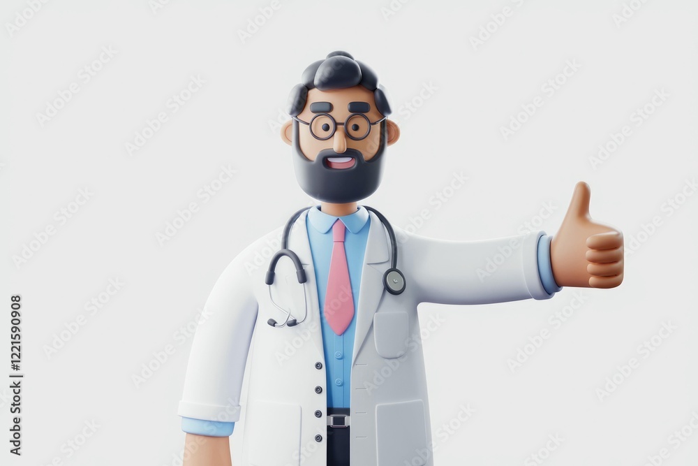 A cheerful 3D cartoon doctor gives a thumbs up, conveying approval and good health. A cheerful 3D cartoon doctor gives a thumbs up, conveying approval and good health.