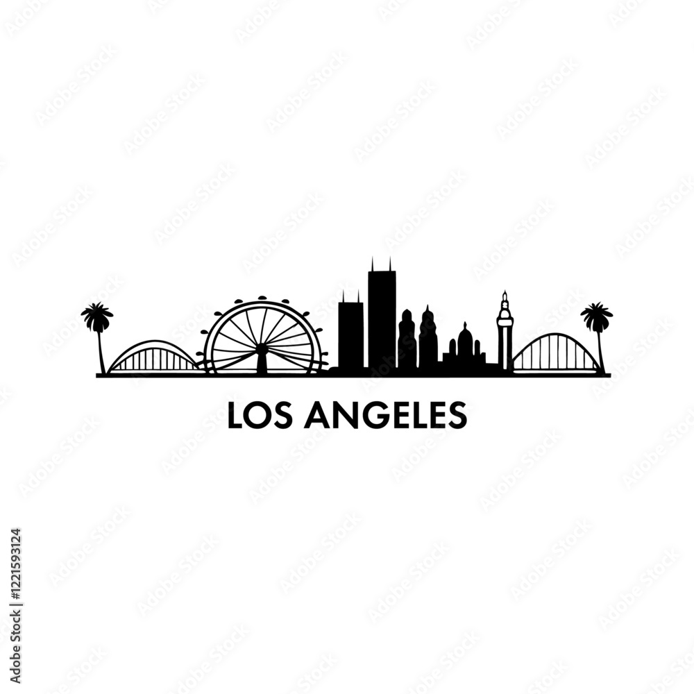 Fototapeta premium USA Los Angeles city skyline silhouette background. Hollywood, California Skyline Los Angeles Urban Landscape. Cityscape, City of Angels.
