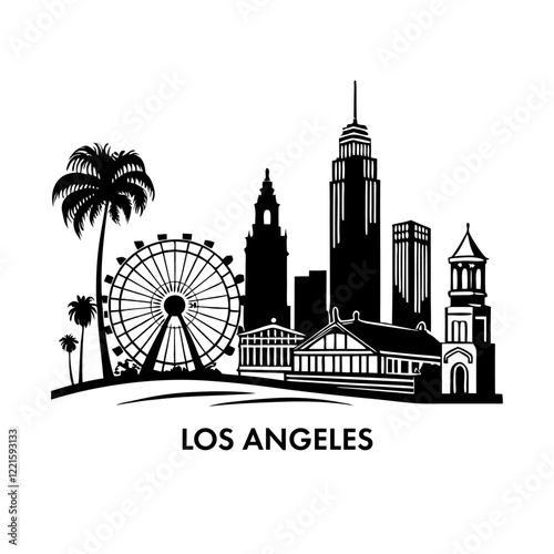 USA Los Angeles city skyline silhouette background. Hollywood, California Skyline Los Angeles Urban Landscape. Cityscape, City of Angels.