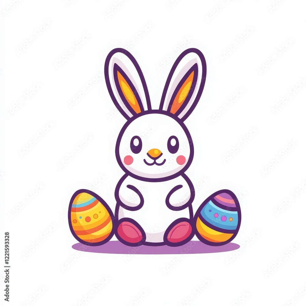 Fototapeta premium Minimalistic Easter bunny icon with thin outline in flat style Generative AI