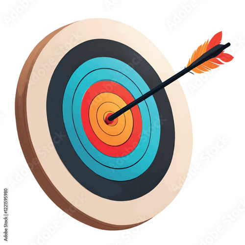 Illustration of an arrow and a target. Archery targets with different shots. An arrow that pierced the center of the target