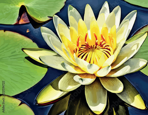 Water lilies or lotuses watercolor, Painting Art of flowers on water