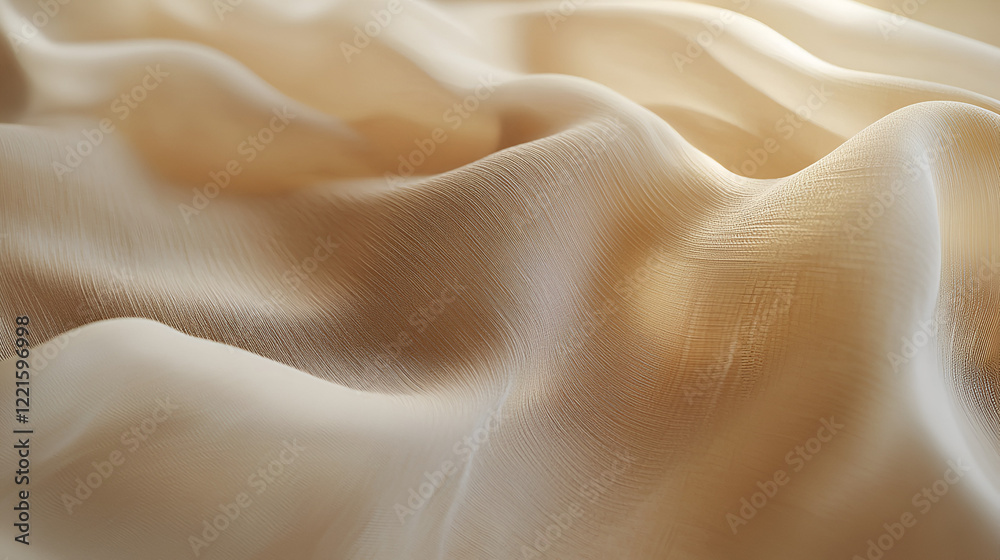 Soft, flowing beige fabric with subtle texture and light illuminating its curves. Luxurious and elegant textile background. Soft, flowing beige fabric with subtle texture and light illuminating its curves. Luxurious and elegant textile background.