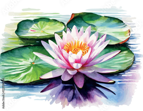 Water lilies or lotuses watercolor, Painting Art of flowers on water