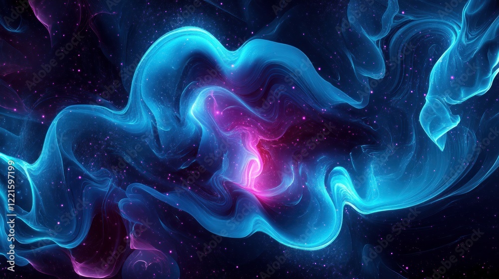 Dark, abstract background with neon lines that shine blue and purple Dark, abstract background with neon lines that shine blue and purple