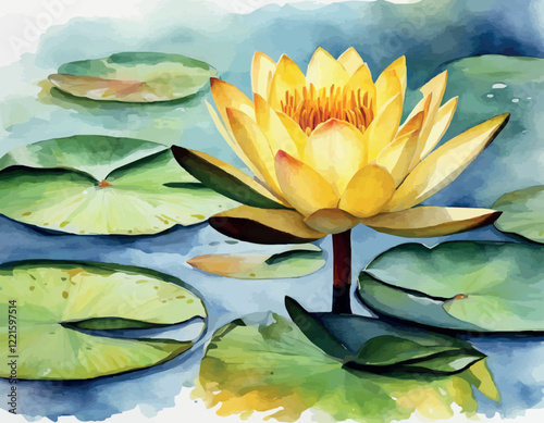 Water lilies or lotuses watercolor, Painting Art of flowers on water