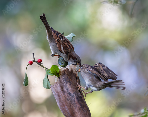 Obraz na płótnie In winter, disputes over food offer excellent postures for birds, such as sparrows. w salonie