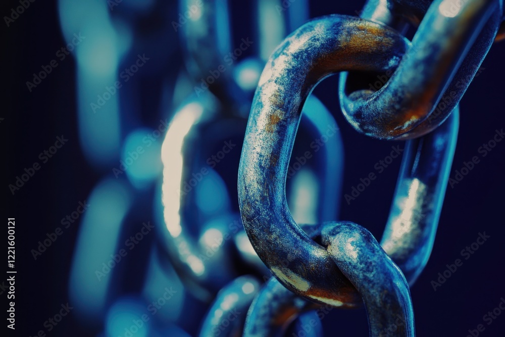 Close-up view of metallic chains in vibrant lighting highlighting texture and detail Close-up view of metallic chains in vibrant lighting highlighting texture and detail