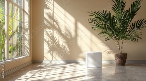 Sunlit Room, Plant, Display Cube, Mockup, Window