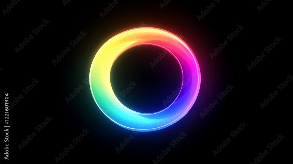 Glowing rainbow circle on black background.