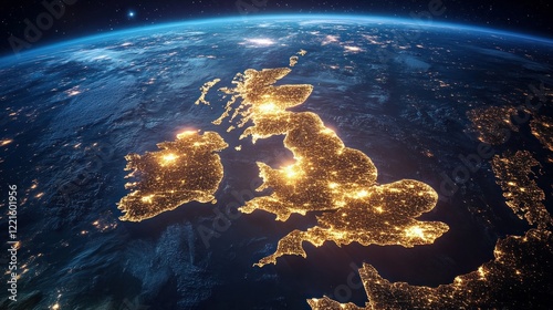 A view of the UK and Europe at sunrise from space 
