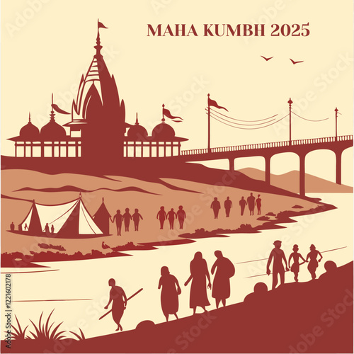 India Maha Kumbh Mela, Prayagraj, Haridwar, Nashik, and Urban vector illustration