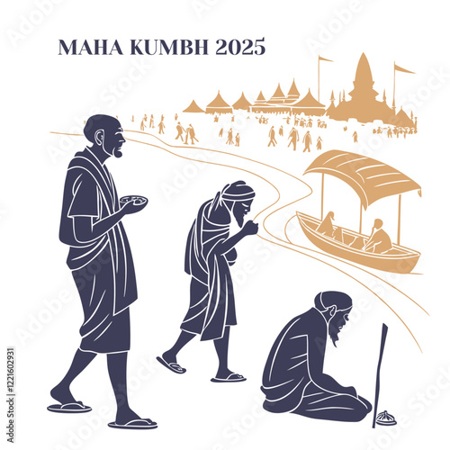 India Maha Kumbh Mela, Prayagraj, Haridwar, Nashik, and Urban vector illustration
