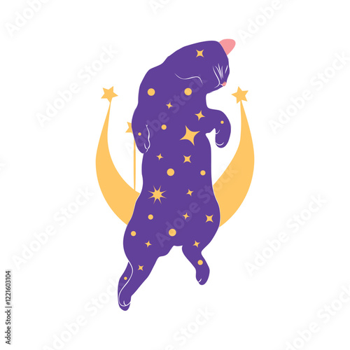 Mystical cats in boho style, silhouette collection. Esotericism and mysticism, occultism. Cartoon flat vector illustrations, isolated