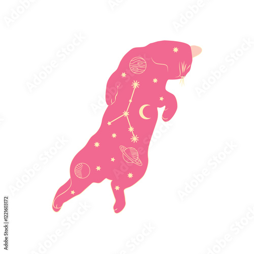 Mystical cats in boho style, silhouette collection. Esotericism and mysticism, occultism. Cartoon flat vector illustrations, isolated
