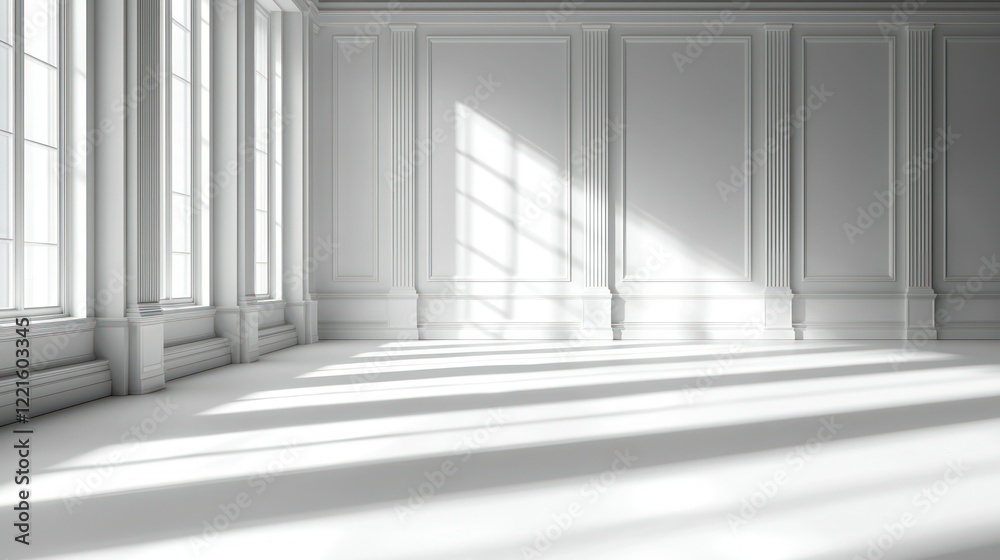 Fototapeta premium Sunlit White Room, Interior Design, Elegant Space