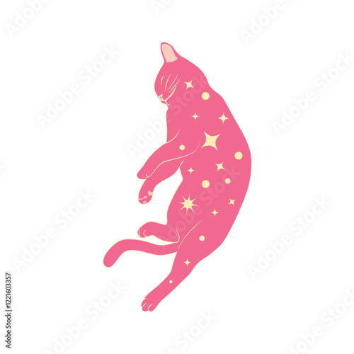 Mystical cats in boho style, silhouette collection. Esotericism and mysticism, occultism. Cartoon flat vector illustrations, isolated