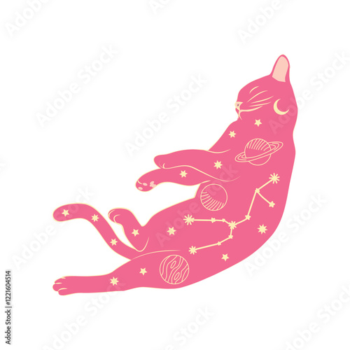 Mystical cats in boho style, silhouette collection. Esotericism and mysticism, occultism. Cartoon flat vector illustrations, isolated