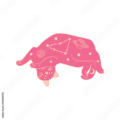 Mystical cats in boho style, silhouette collection. Esotericism and mysticism, occultism. Cartoon flat vector illustrations, isolated