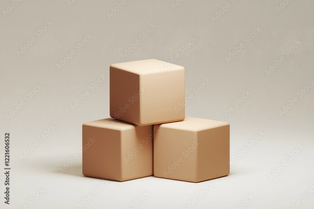Obraz premium Three beige cubes stacked on a plain background.