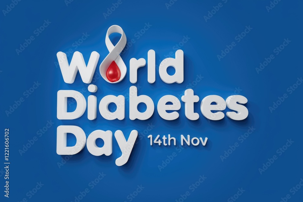 Fototapeta premium World Diabetes Day Campaign with Blue Background and Red Blood Drop Symbol