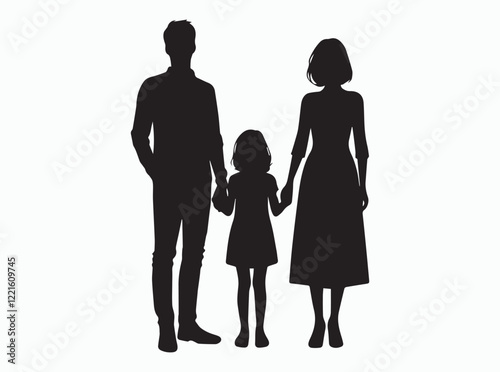 Silhouette of a Family with Two Parents and a Child Holding Hands