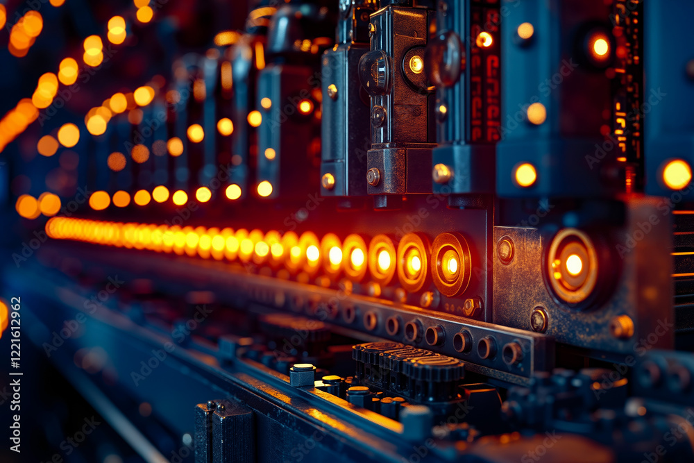 A close up of a machine with orange lights on it A close up of a machine with orange lights on it