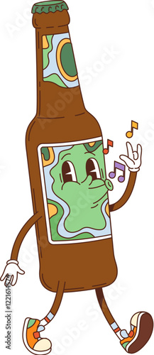 Cartoon retro groovy beer drink character. Brewery alcohol drink or beverage groovy cheerful character. Bar ale bottle cartoon isolated vector happy personage or pub beer vintage funky funny mascot