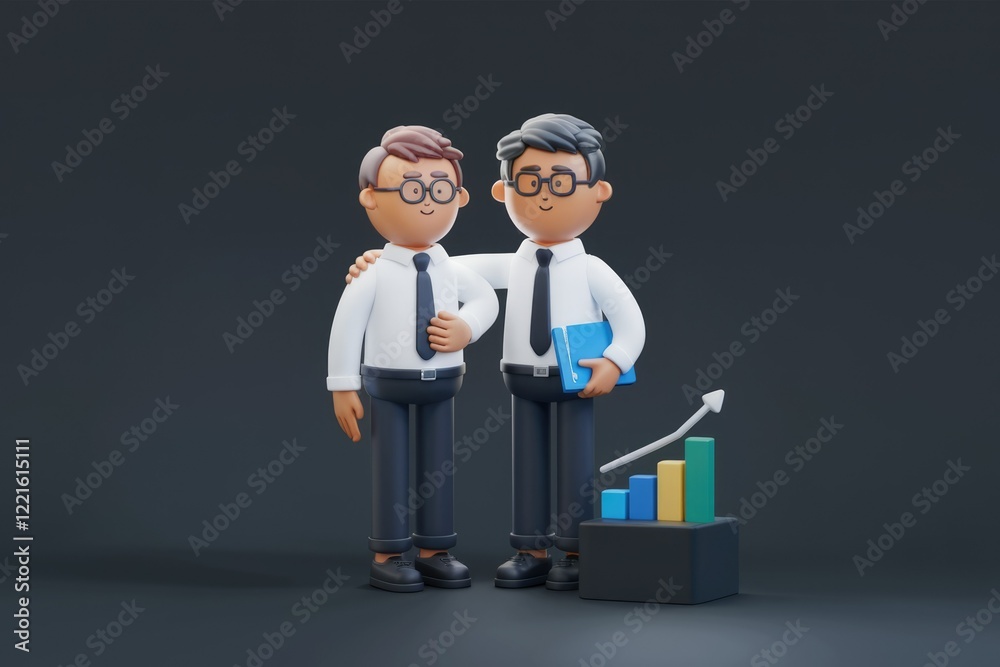 Obraz premium Two Professionals in Suits Analyze Business Data Chart