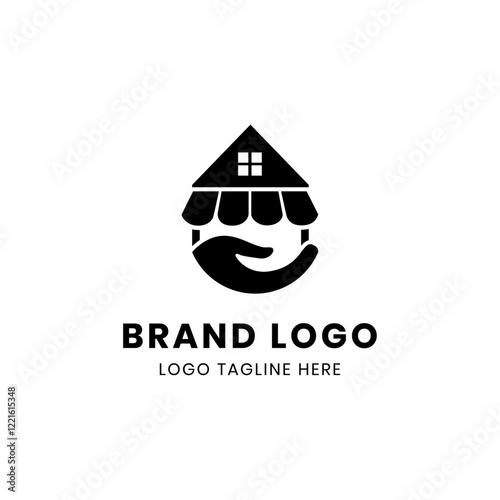 Abstract shopping store logo design with chat bubble. Online shop icon simple minimalist logo sign vector illustration. Isolation of objects on a black and white background