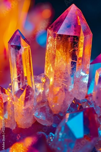 A group of colorful crystals sitting on top of a table photo