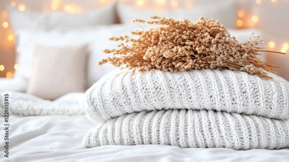 Two blankets are neatly stacked on a bed, creating a cozy and inviting atmosphere in the room. Two blankets are neatly stacked on a bed, creating a cozy and inviting atmosphere in the room.