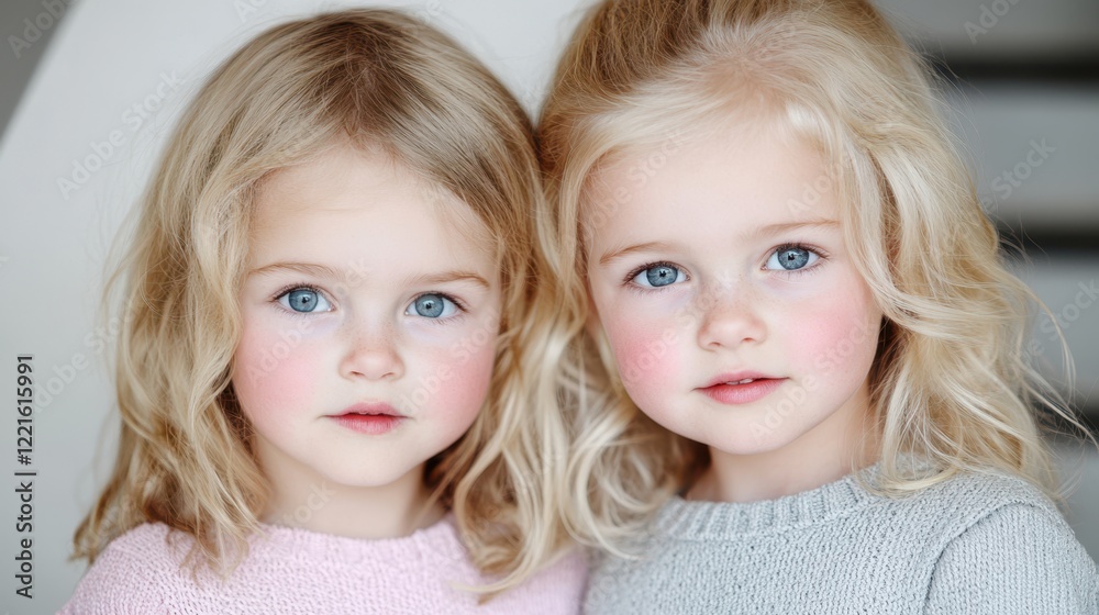 Two young girls pose together for a cheerful photograph, showcasing their friendship and playful spirit. Two young girls pose together for a cheerful photograph, showcasing their friendship and playful spirit.