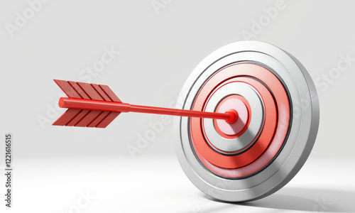 red arrow hitting target symbolizes focus and achievement. This represents goals, success, and precision in various contexts
